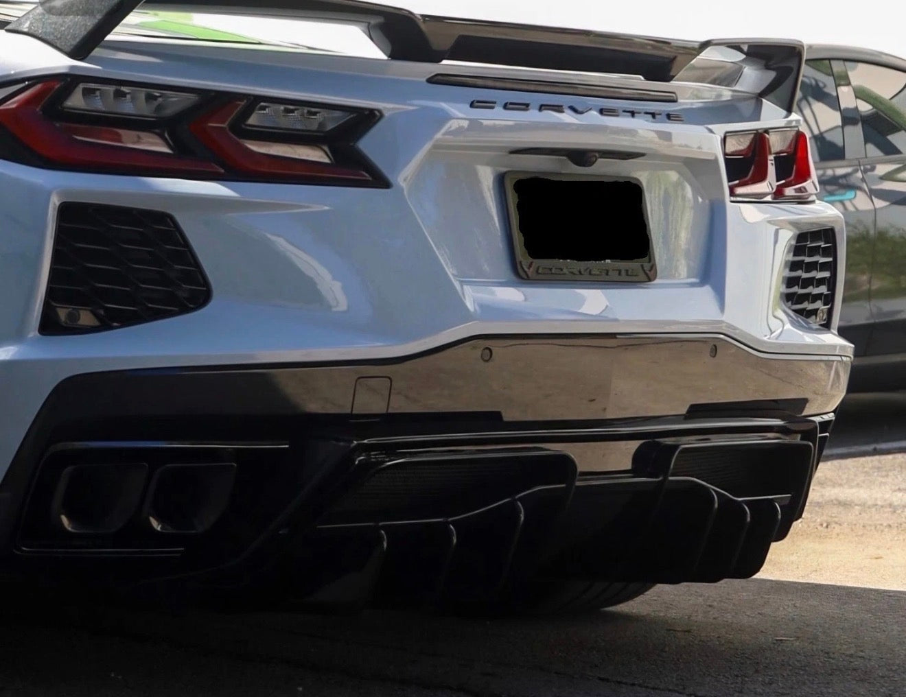 For 20-Up Corvette C8 Base Glossy Black Rear Bumper Add-On Diffuser Splitter Lip Race Style