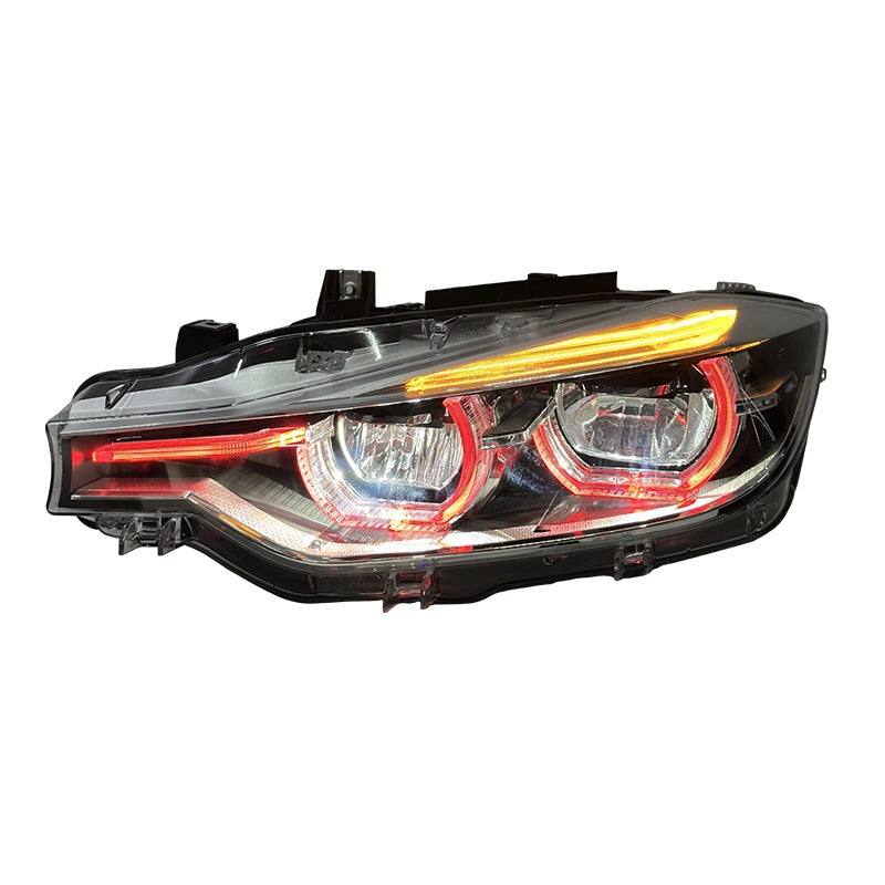 BMW 3 series F30 Tri-Color LED Headlights – Yellow / White / Red DRL Switching | Blacked-Out & Clear Lens Design