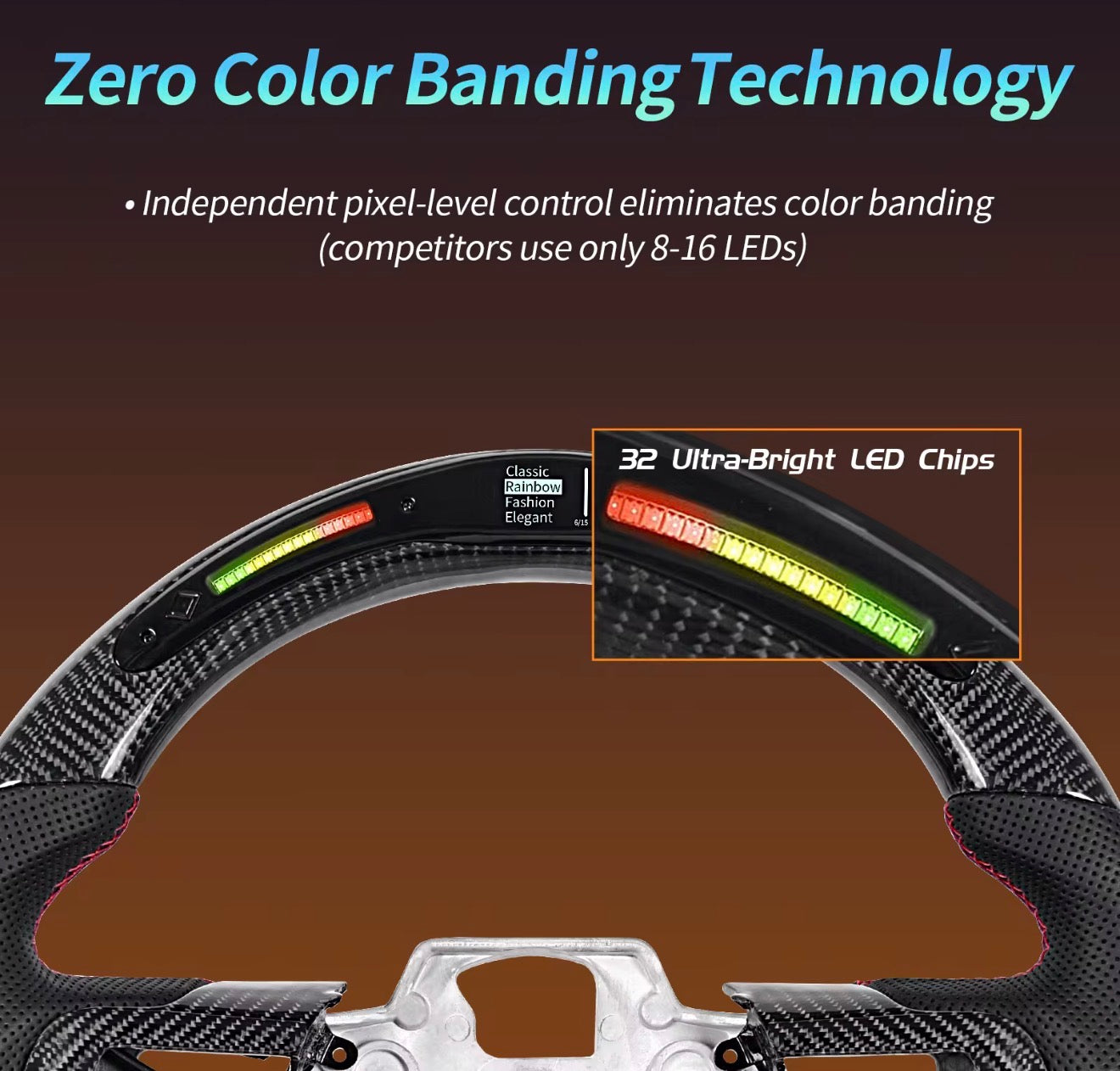 2015–2017 Ford Mustang Carbon Fiber LED Steering Wheel | Flat Bottom | Perforated Leather