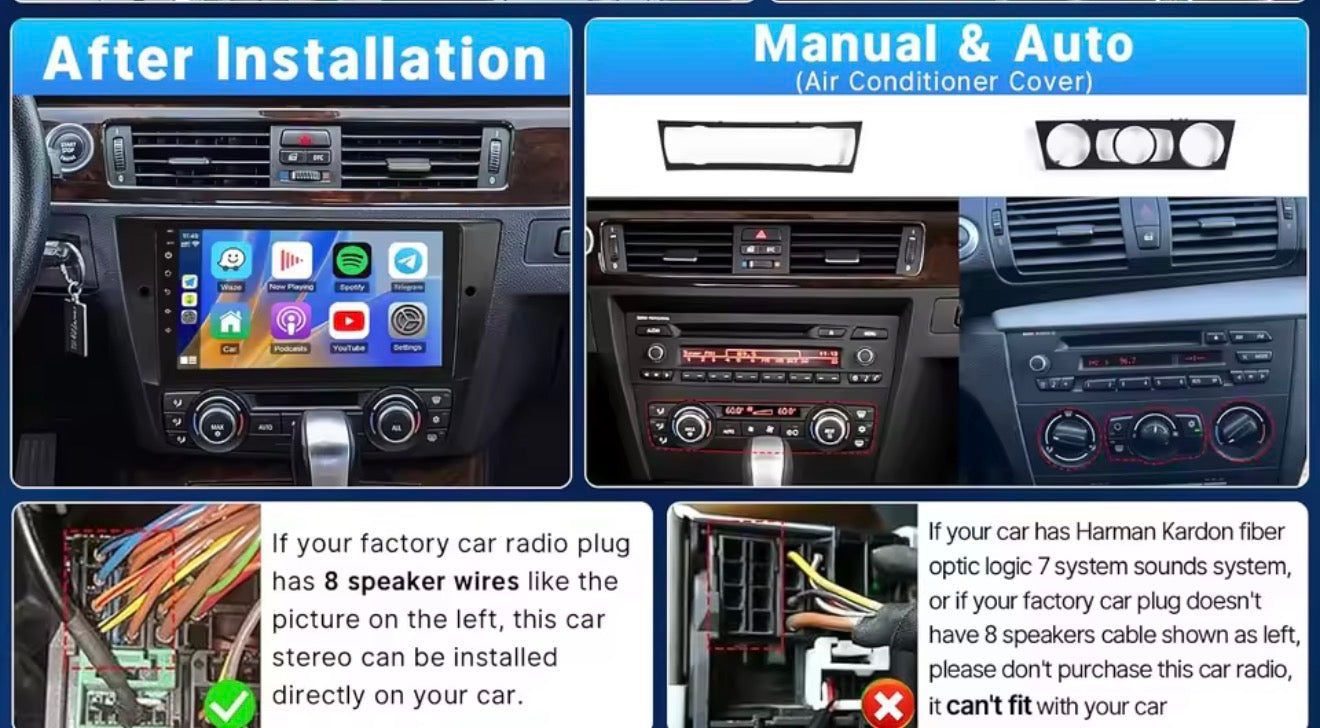 9” Android Touchscreen Radio with Apple CarPlay & Android Auto for BMW 3 Series E90/E92/E93 (2005–2011)
