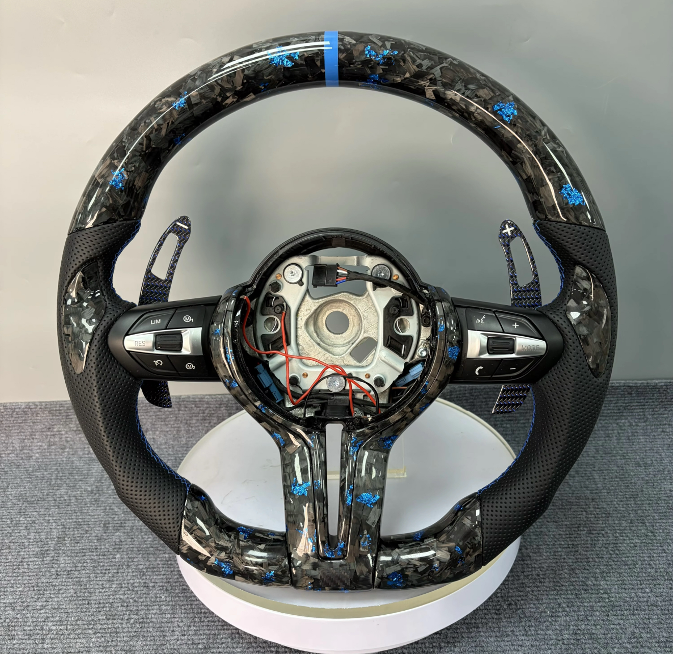 BMW M Blue Forged Carbon Fiber Steering Wheel With magnetic Carbon paddle shifters for 2012-2019 models