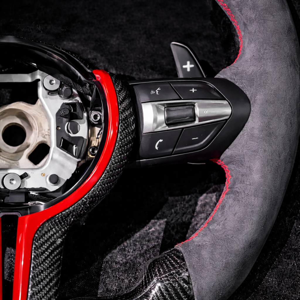 BMW M Cherry LED Custom Carbon Fiber Steering Wheel Half Alcantara for 2012-2019 F Models