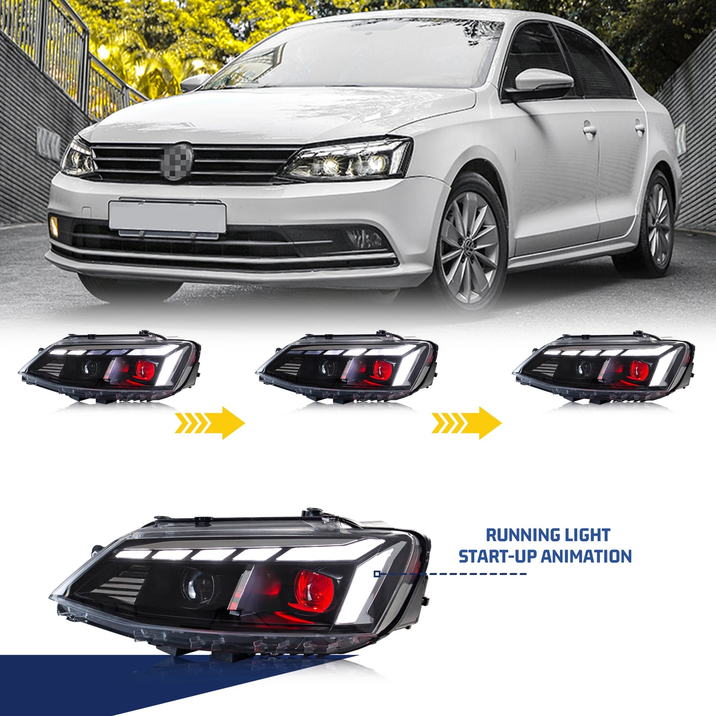 LED Headlights For VW Volkswagen Jetta 2011-2018 MK6 Start-up Animation Sequential Turn Signal