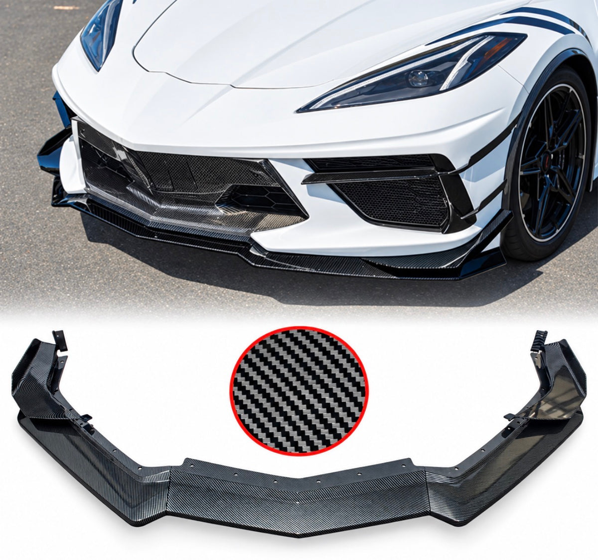 For 20-27 Corvette C8 Z51 Z07 Canard Style Carbon Fiber Style Front Lip Splitter
