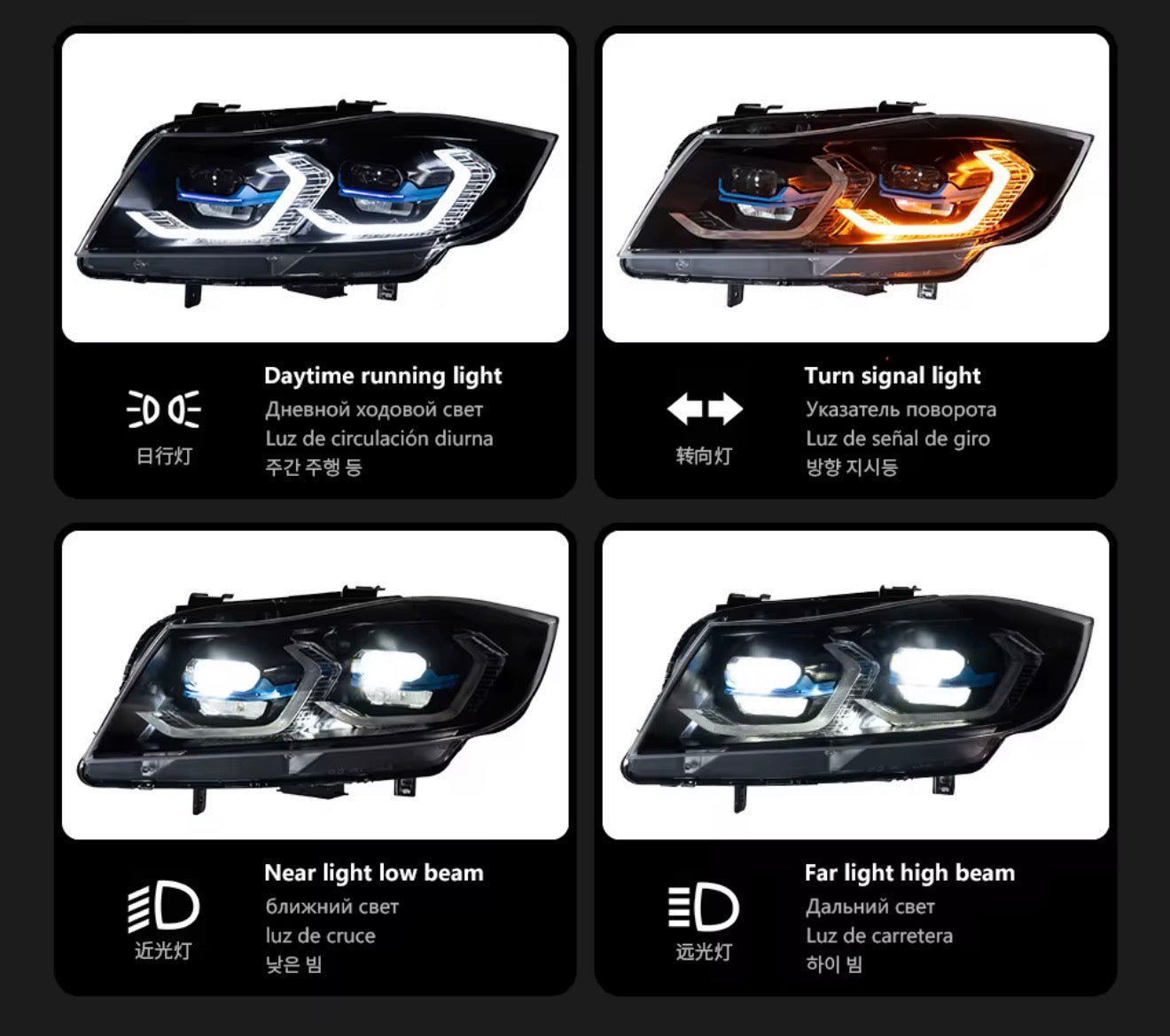 BMW 3 Series E90 E91 LED Dual DRL Color Technology Headlights (2005–2012)