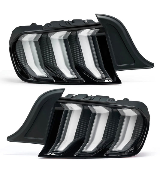 2015-2023 Ford Mustang Black/Clear LED Sequential Tube Tail Lights Brake Lamps