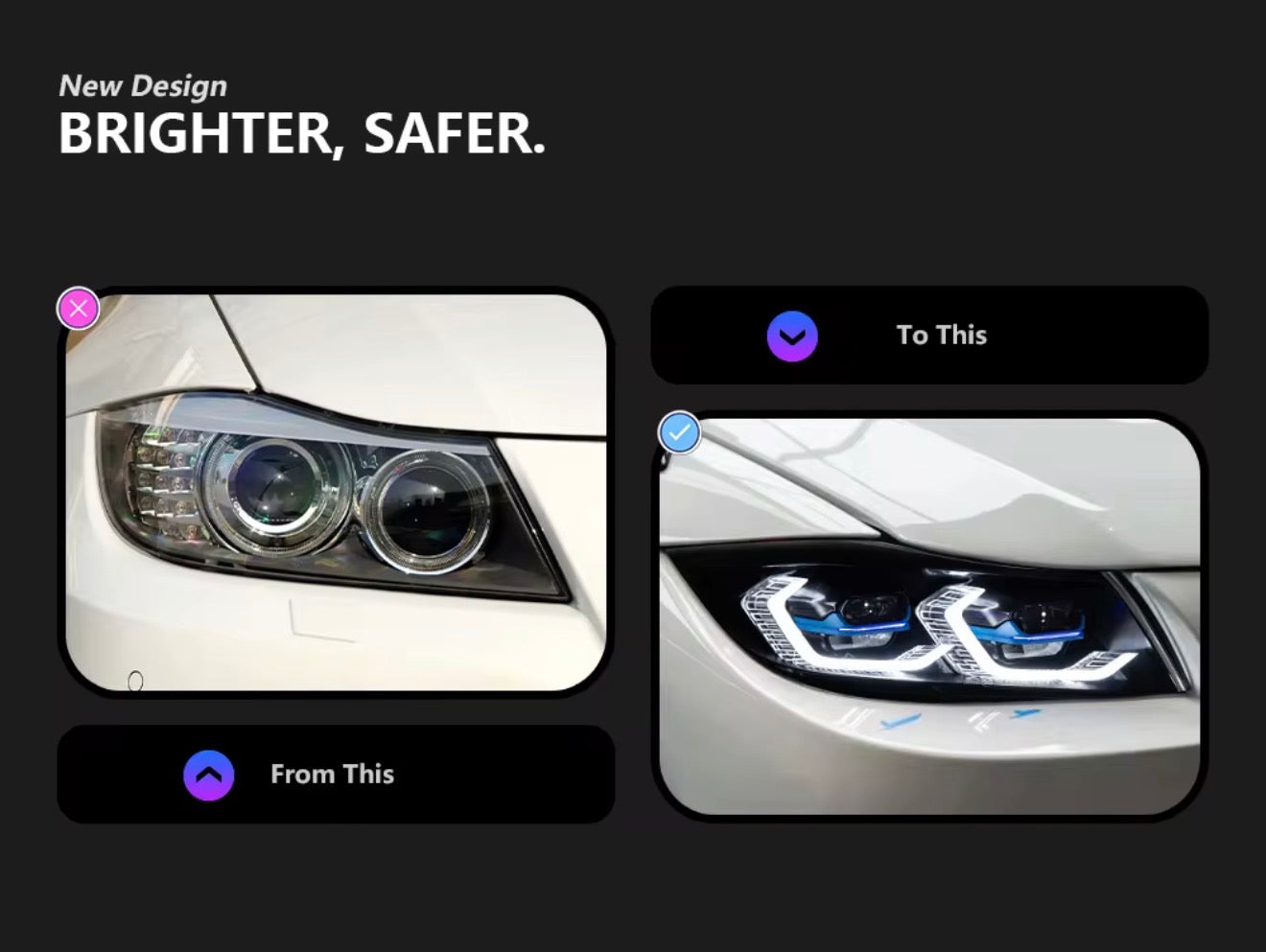 BMW 3 Series E90 E91 LED Dual DRL Color Technology Headlights (2005–2012)