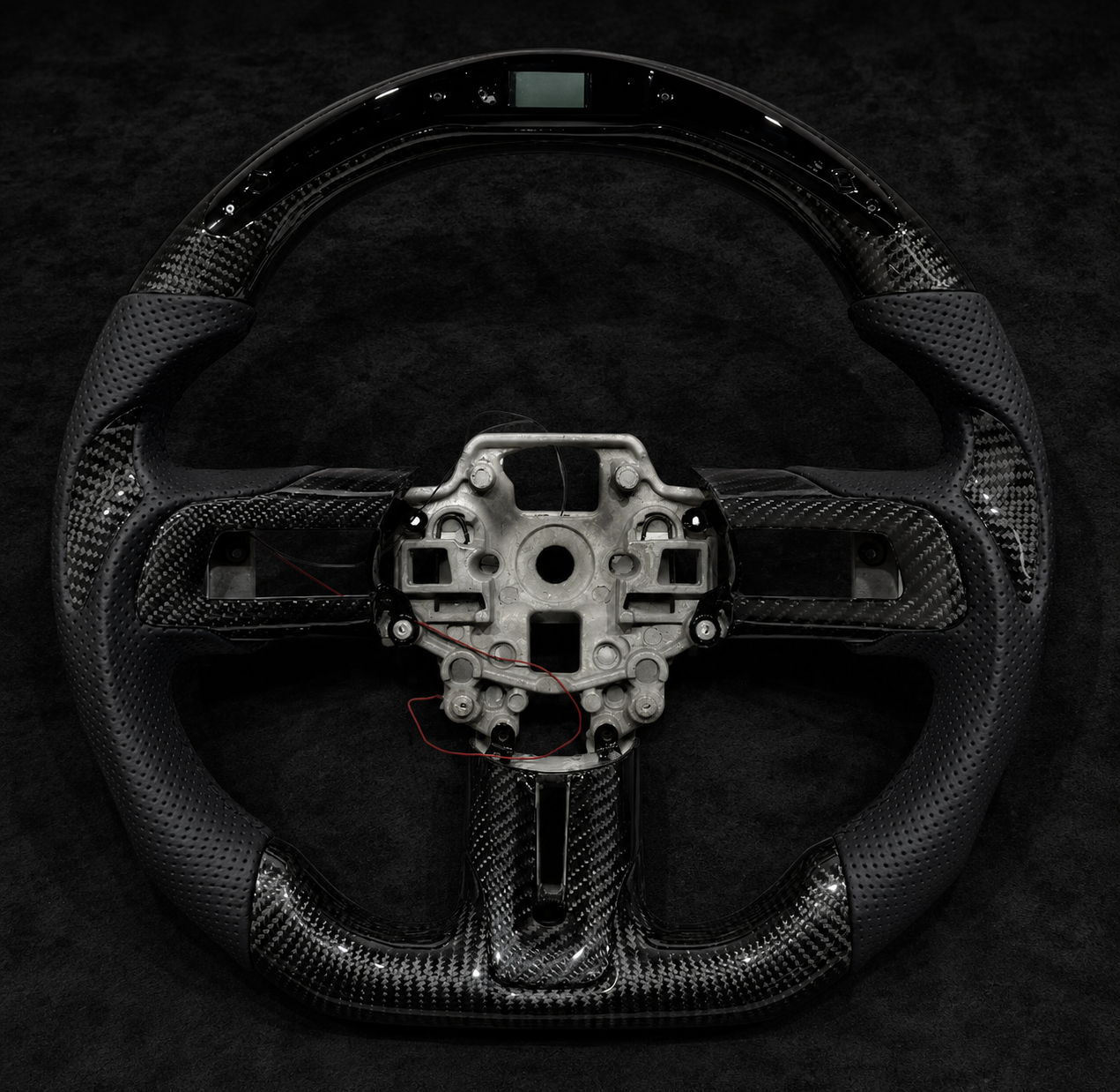 LED RPM Gloss Carbon Fiber Steering Wheel for Ford Mustang GT & Shelby 2015–2023 | Flat Bottom | Perforated Leather