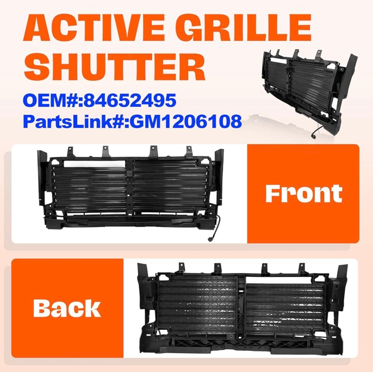 Front Active Grille Shutter w/Motor for 2019-2024 Chevrolet Silverado 1500