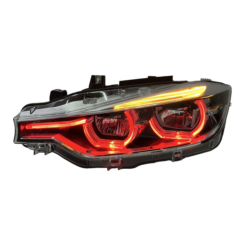 BMW 3 series F30 Tri-Color LED Headlights – Yellow / White / Red DRL Switching | Blacked-Out & Clear Lens Design
