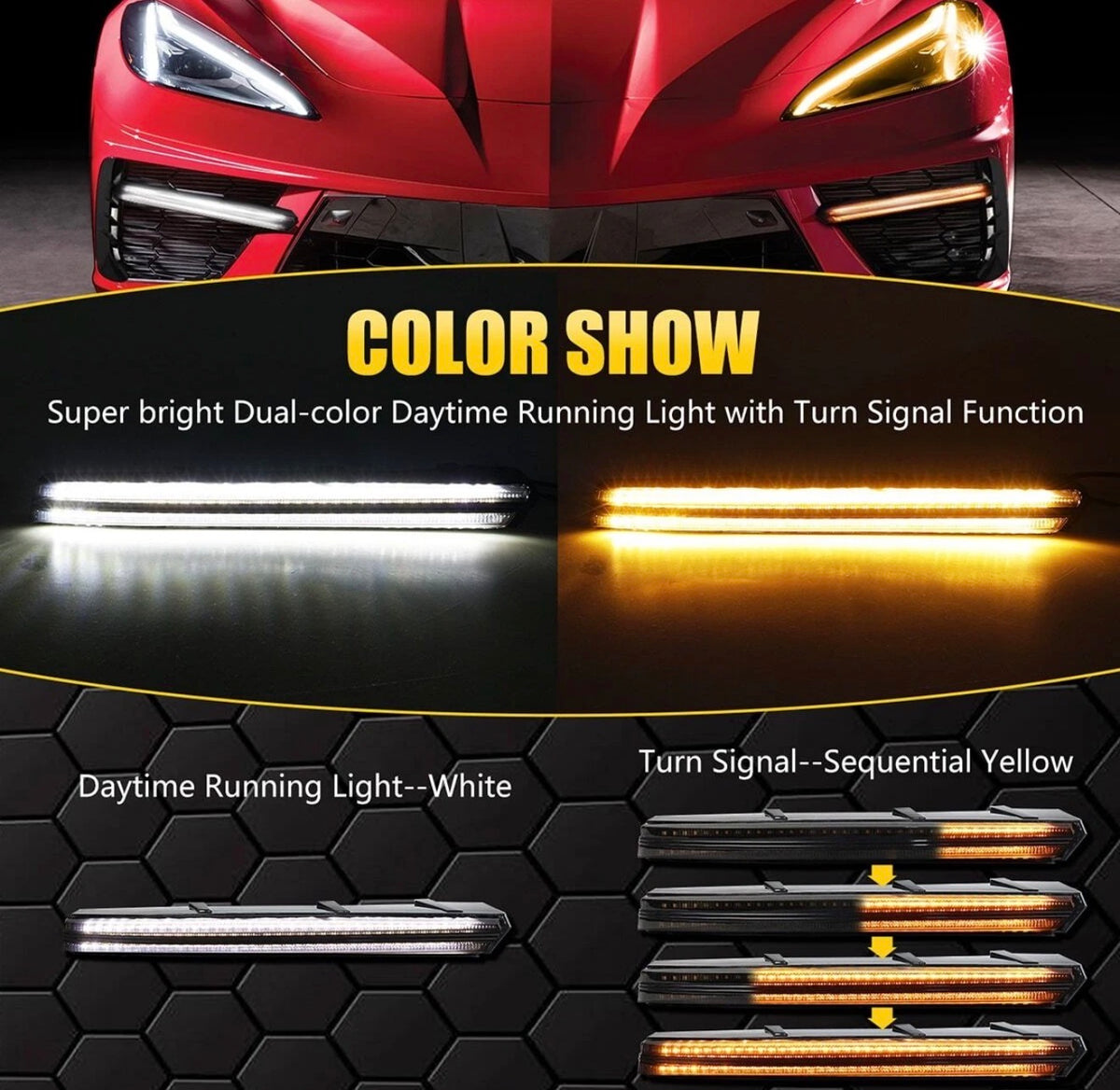 Front Bumper Grille Lights LED Turn Signal DRL Lamps For Corvette C8 Coupe 20-26
