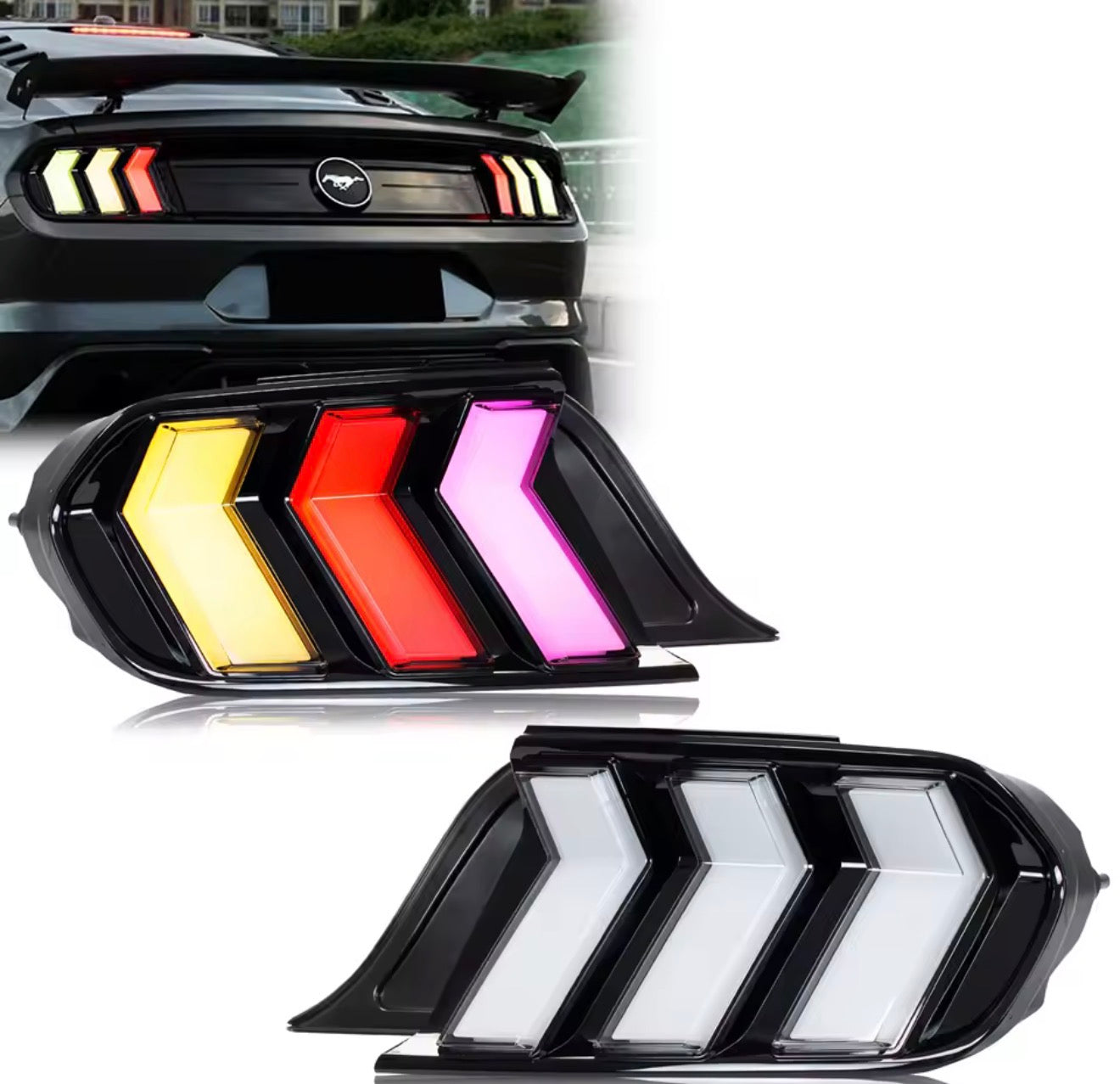 RGB Tail Lights for Ford Mustang S550 2015-2023
V6 V8 Color Change Sequential Turn Signal Rear Lamps
Assembly