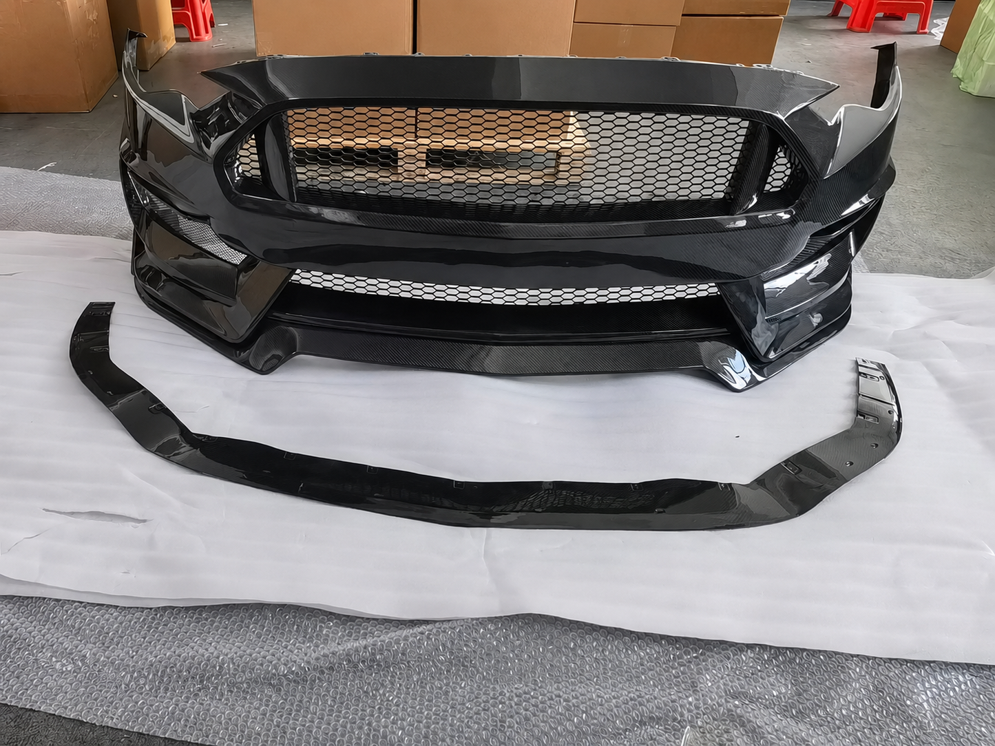 2018–2023 Ford Mustang Full Dry Carbon Fiber Front Bumper & Aero Body Kit – Gloss Finish