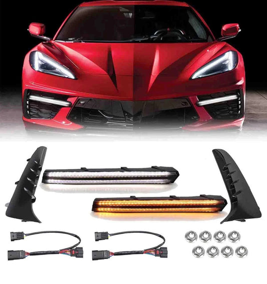 Front Bumper Grille Lights LED Turn Signal DRL Lamps For Corvette C8 Coupe 20-26