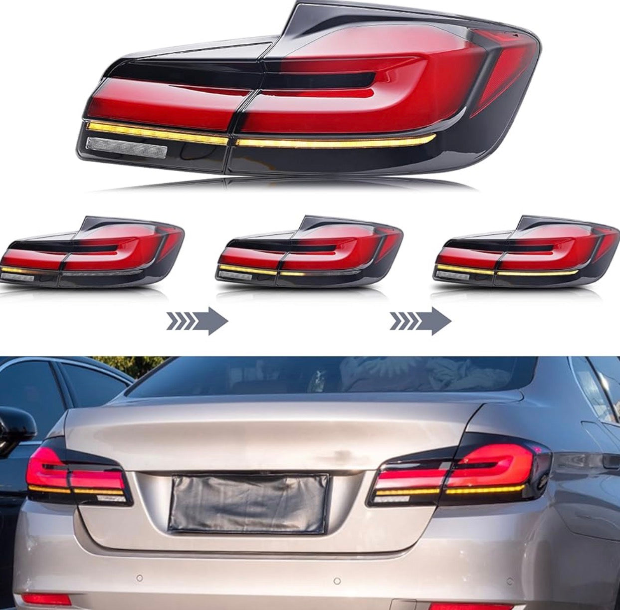 LED Tail Lights Assembly Compatible with BMW 5-Series F10 M5 2011-2016 Start-up Animation Sequential Turn Signal Rear Lamps Accessory