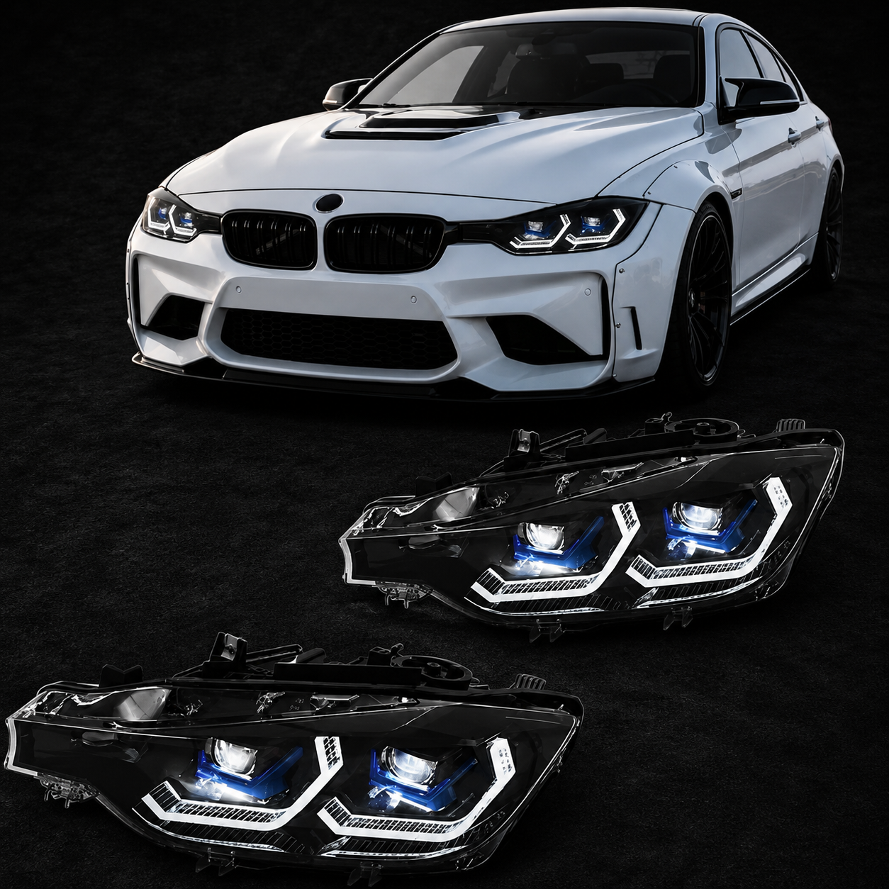 BMW 3 Series 2015-2018 F30 LED Adaptive Headlights, Laser Style