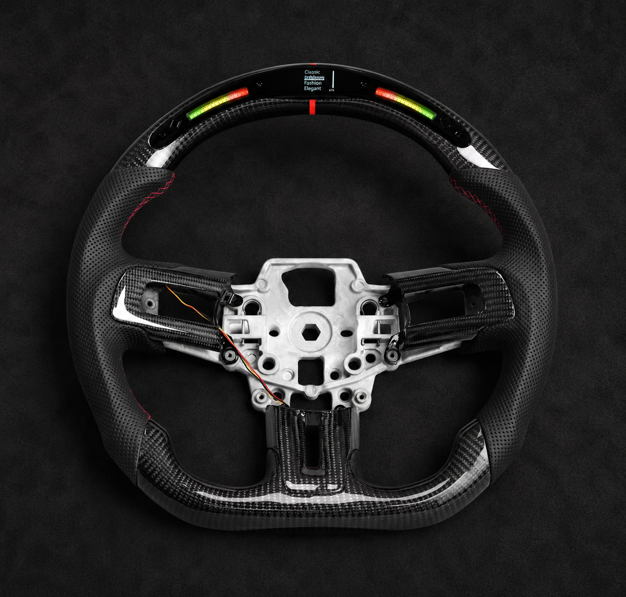 2015–2017 Ford Mustang Carbon Fiber LED Steering Wheel | Flat Bottom | Perforated Leather