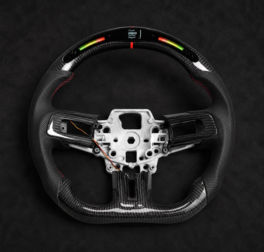 2015–2017 Ford Mustang Carbon Fiber LED Steering Wheel | Flat Bottom | Perforated Leather