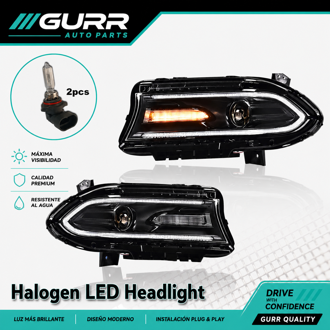 DODGE CHARGER 2015-2021 2022 LED HALOGEN HEADLIGHTS RIGHT & LEFT SIDE