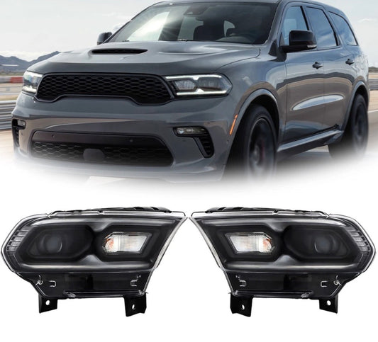 Black For 2021-2023 Dodge Durango Pair of Headlights LED W/ Halogen Turn Signal