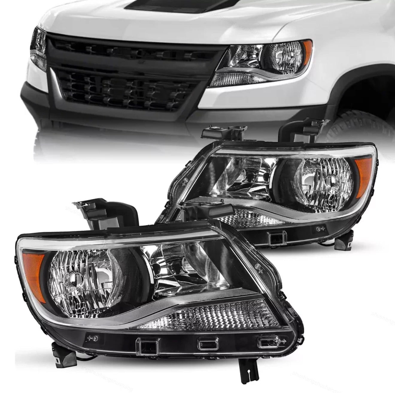 For 2015-2022 Chevy Colorado Base/LT/WT Halogen Headlight w/Bulb Left+Right Pair