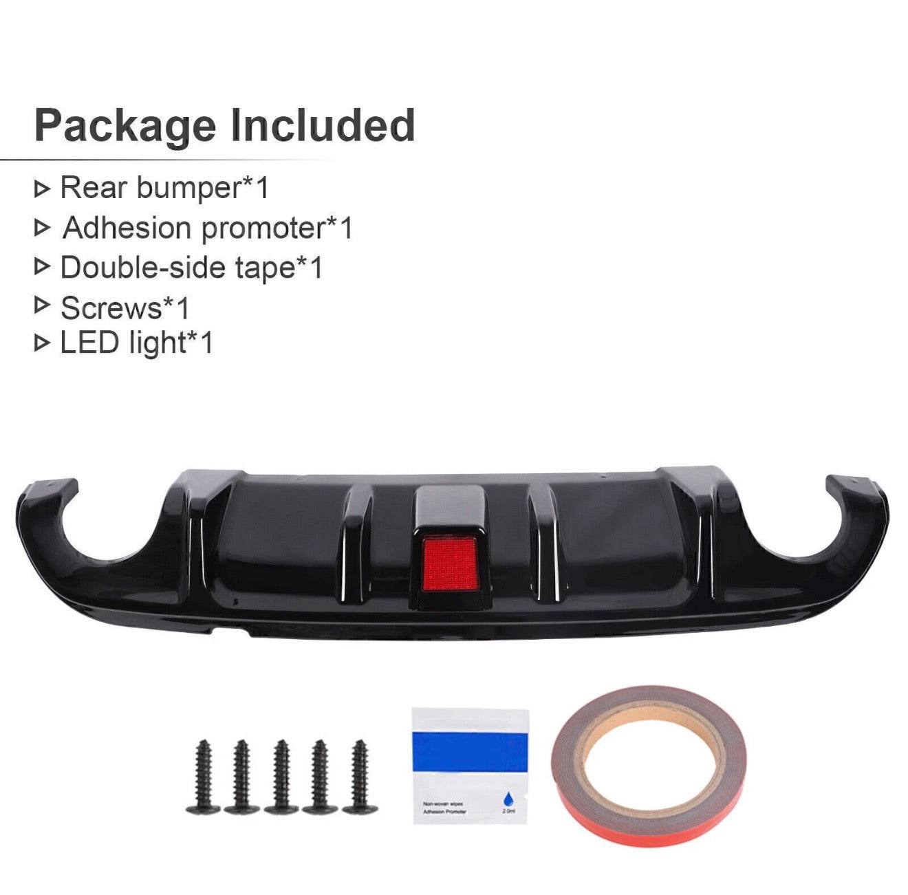 Rear Bumper Diffuser LED & PSM Trunk Spoiler For 18-23 Infiniti Q50 Glossy Black