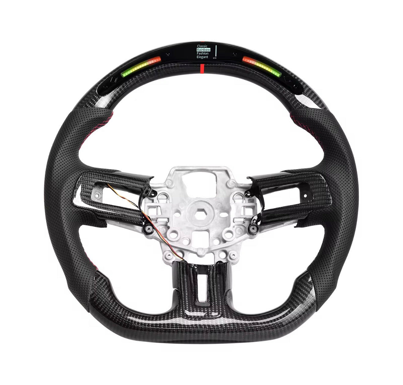 2015–2017 Ford Mustang Carbon Fiber LED Steering Wheel | Flat Bottom | Perforated Leather
