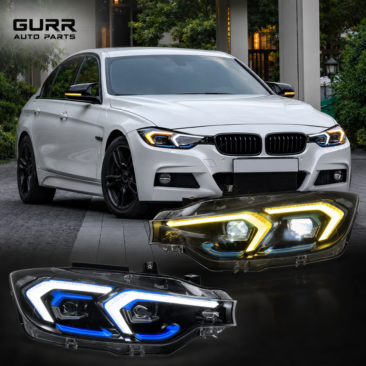 BMW F30 Dual Color LED Headlights | White & Yellow DRL | Xenon / LED / Halogen Compatible