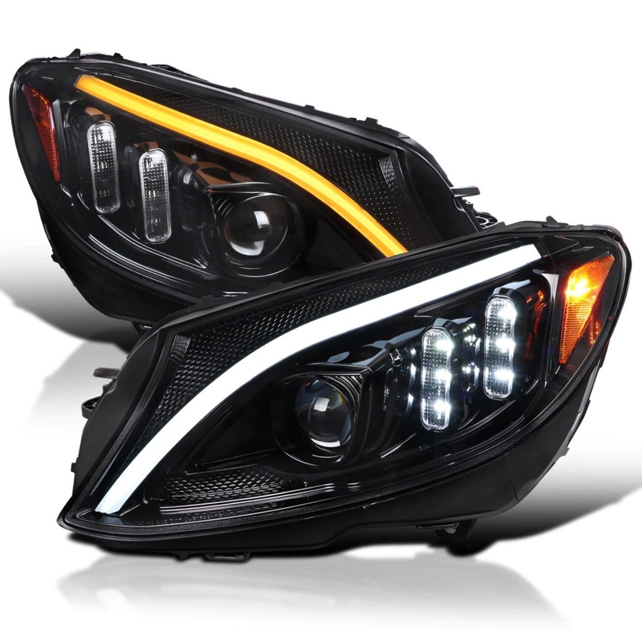 Jet Black Fits 2015-2018 Benz W205 Projector Headlights Switchback Led Signal