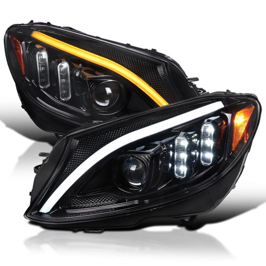 Jet Black Fits 2015-2018 Benz W205 Projector Headlights Switchback Led Signal