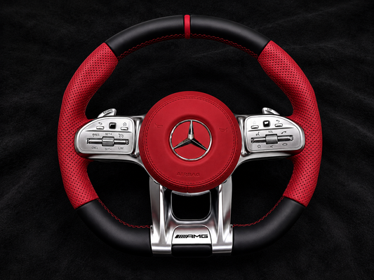 Mercedes-Benz AMG Performance Flat Bottom Steering Wheel – Red Perforated & Black Leather 2019–2025