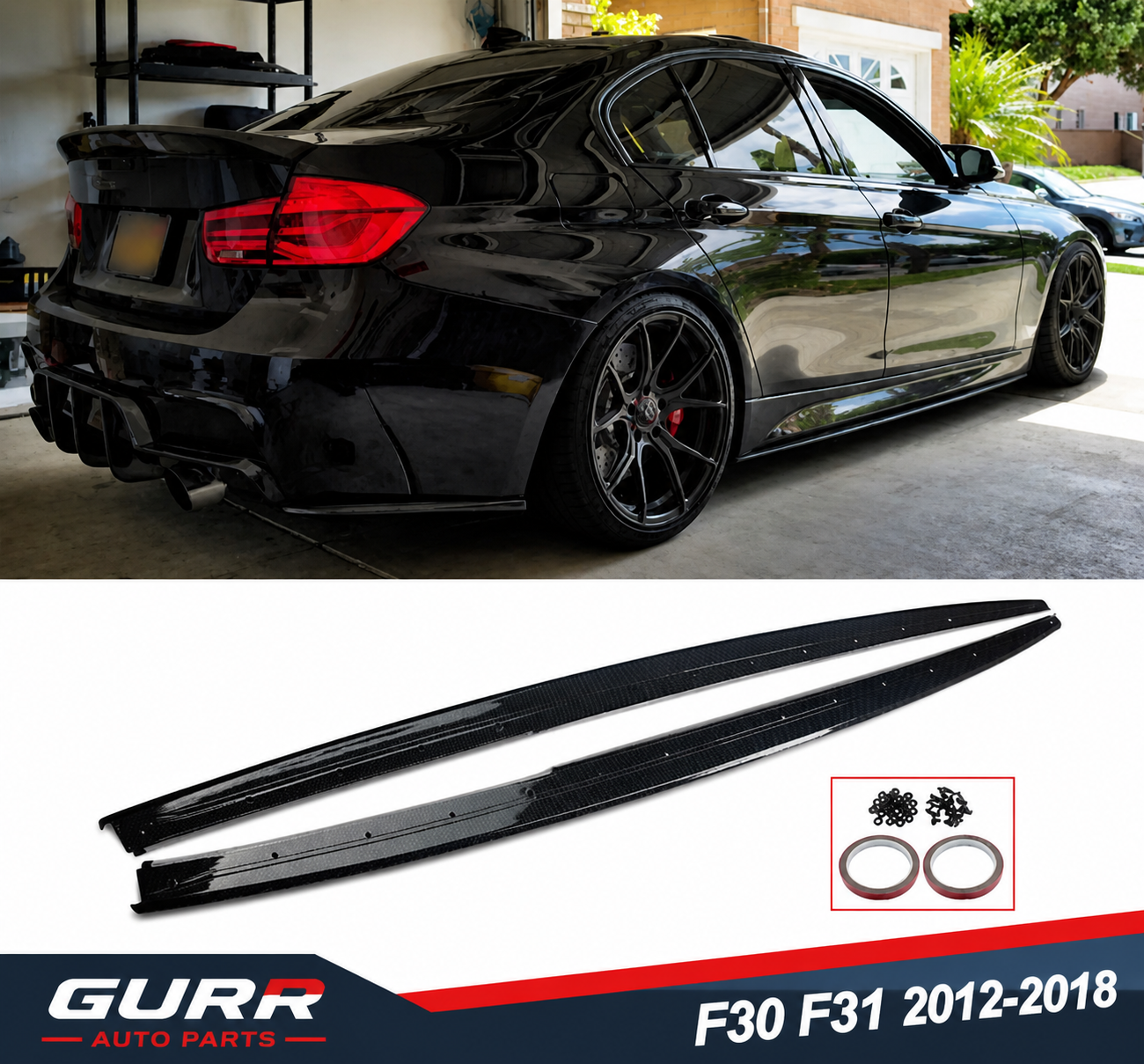 Carbon Fiber / Gloss black Look Side Skirts Extension For 2012-2018 BMW F30 F31 3 Series US