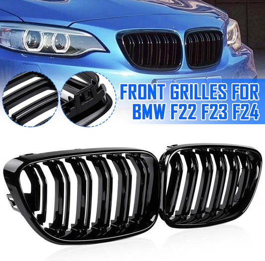For BMW 2 Series F22 F23 F24 2014-2018 Gloss Black Dual Slat Front Kidney Grill