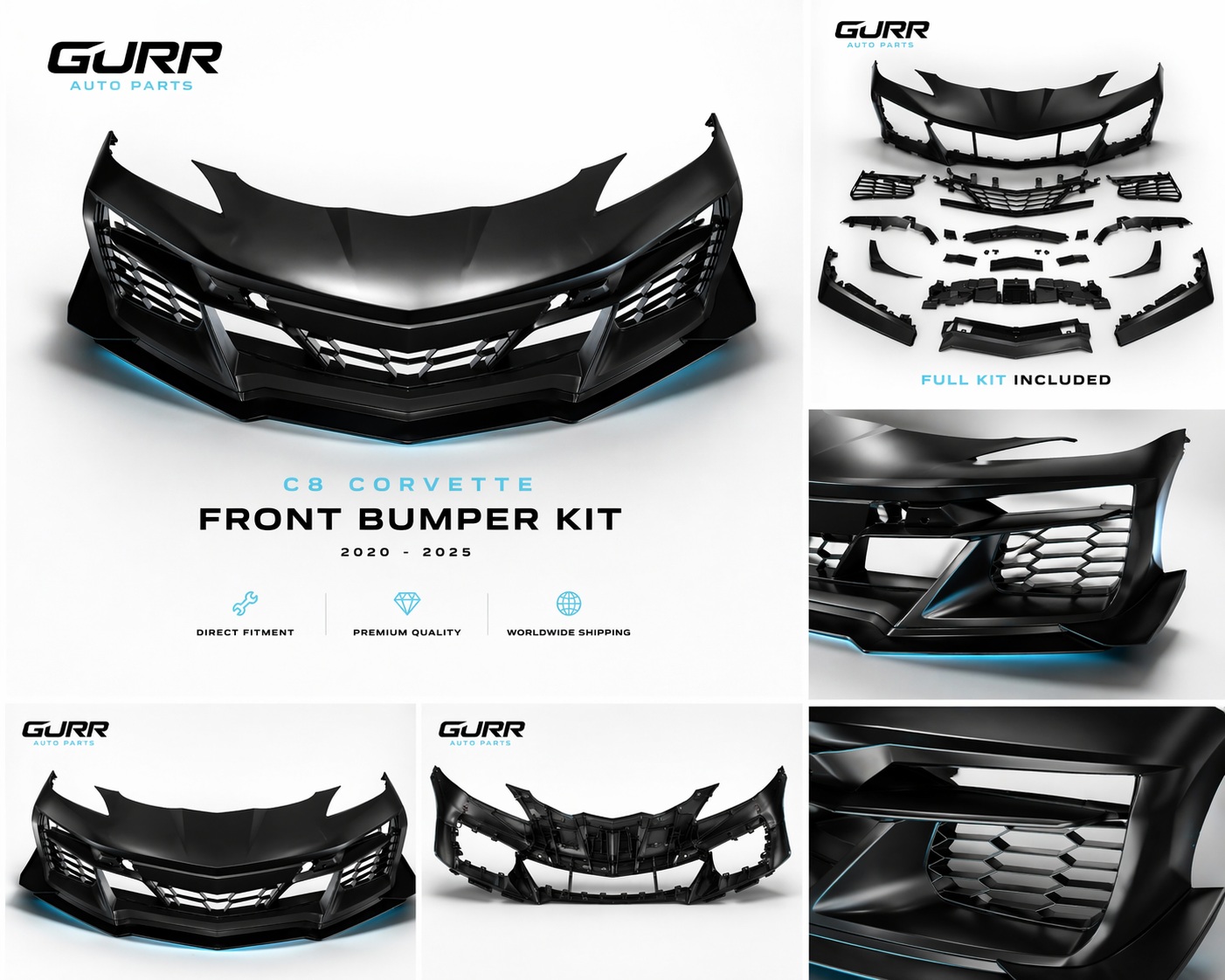 Z06 Style Complete Front Bumper Grille Conversion Kit For 2020-2025 Corvette C8