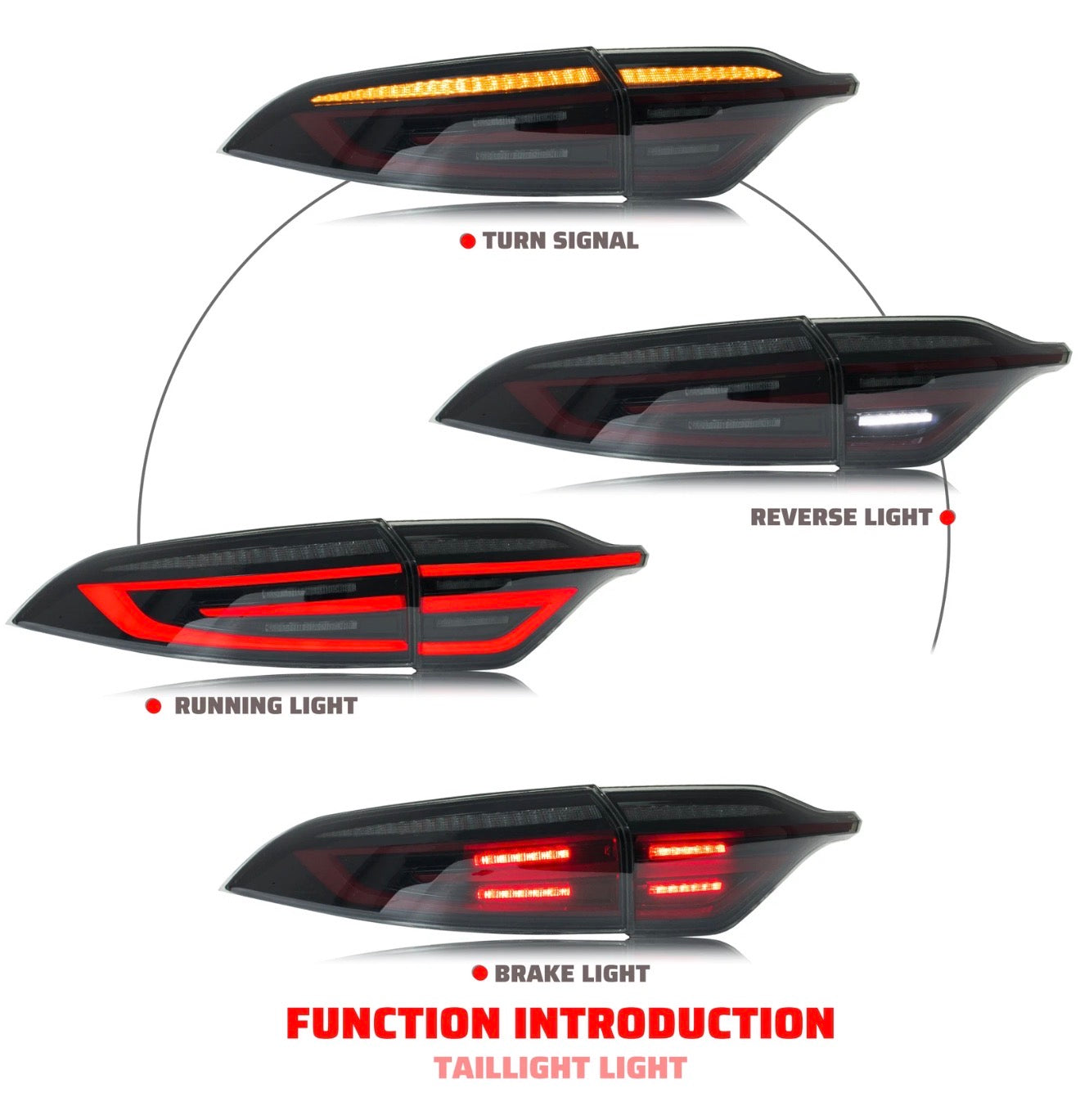 LED Tail Lights & Center Lamp for Toyota Corolla 2020-2024 E210 Black Rear Lamps