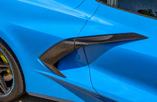 For 20-Up Corvette C8 CARBON FIBER Replacement Side Fender Vent Door Garnish Set
