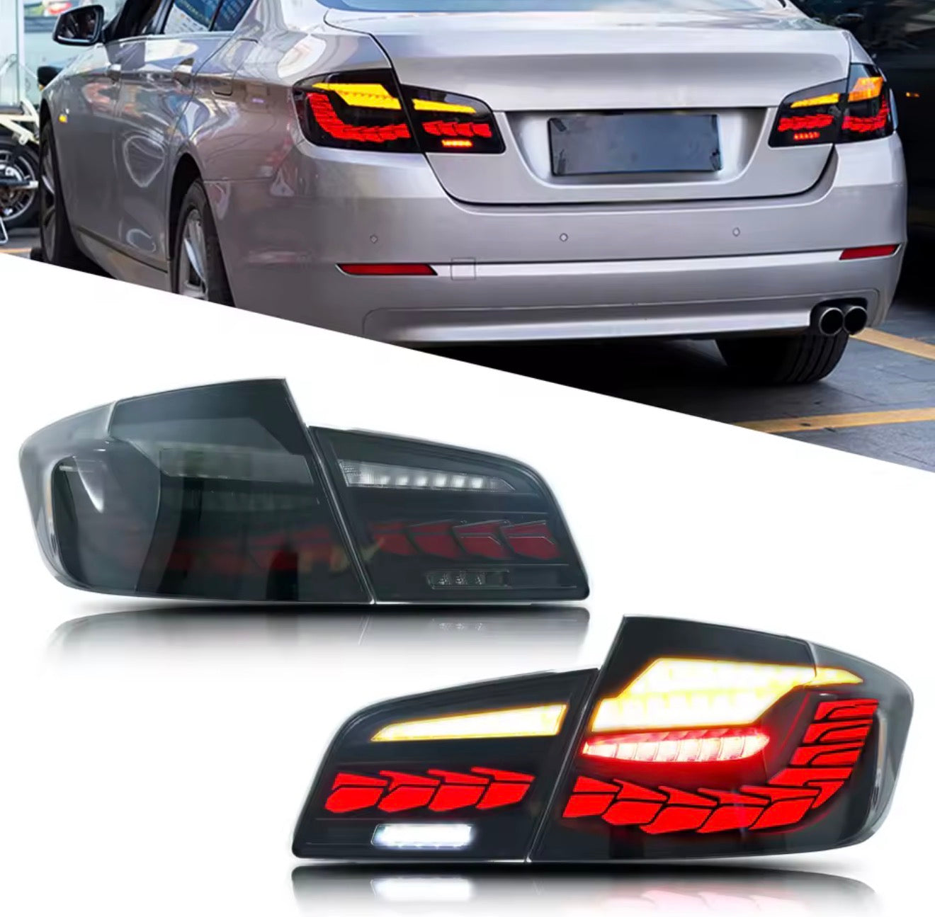 BMW F10 / F18 GTS LED Tail Lights 2011–2016 | Sequential Turn Signals | Smoked Black | Plug & Play