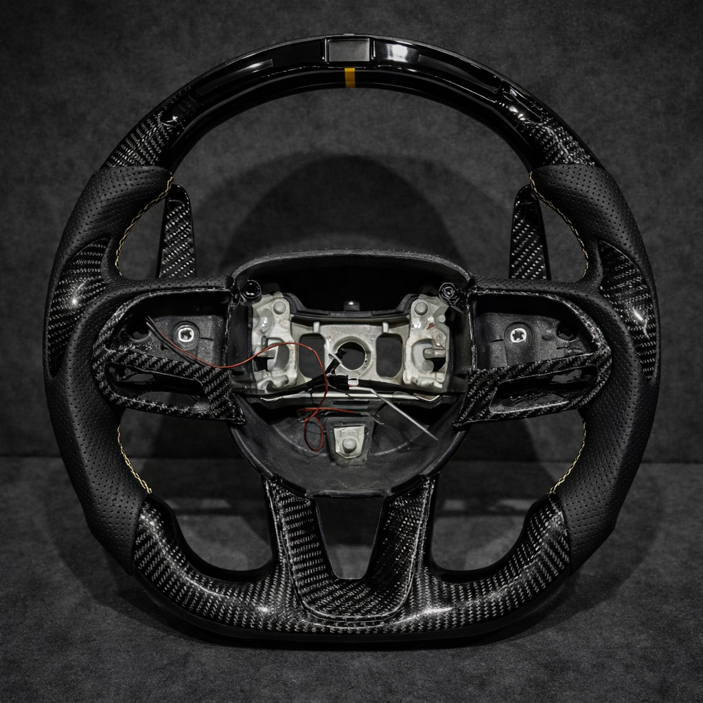Carbon Fiber Flat Bottom Steering Wheel for Dodge Charger / Challenger SRT Scat Pack Hellcat & Jeep Grand Cherokee Trackhawk (2015-2023)