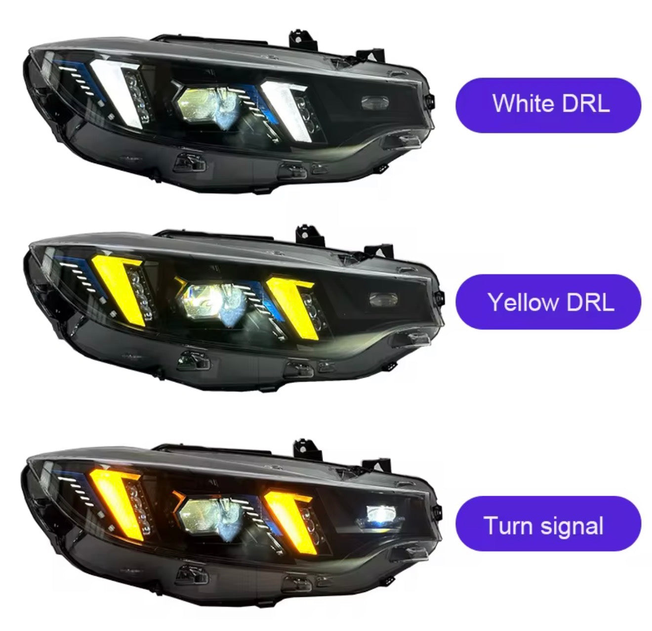 BMW Snake Eye Style Headlights for 3-4 Series F32 F36 F82 2013-2019 with Yellow & White DRL