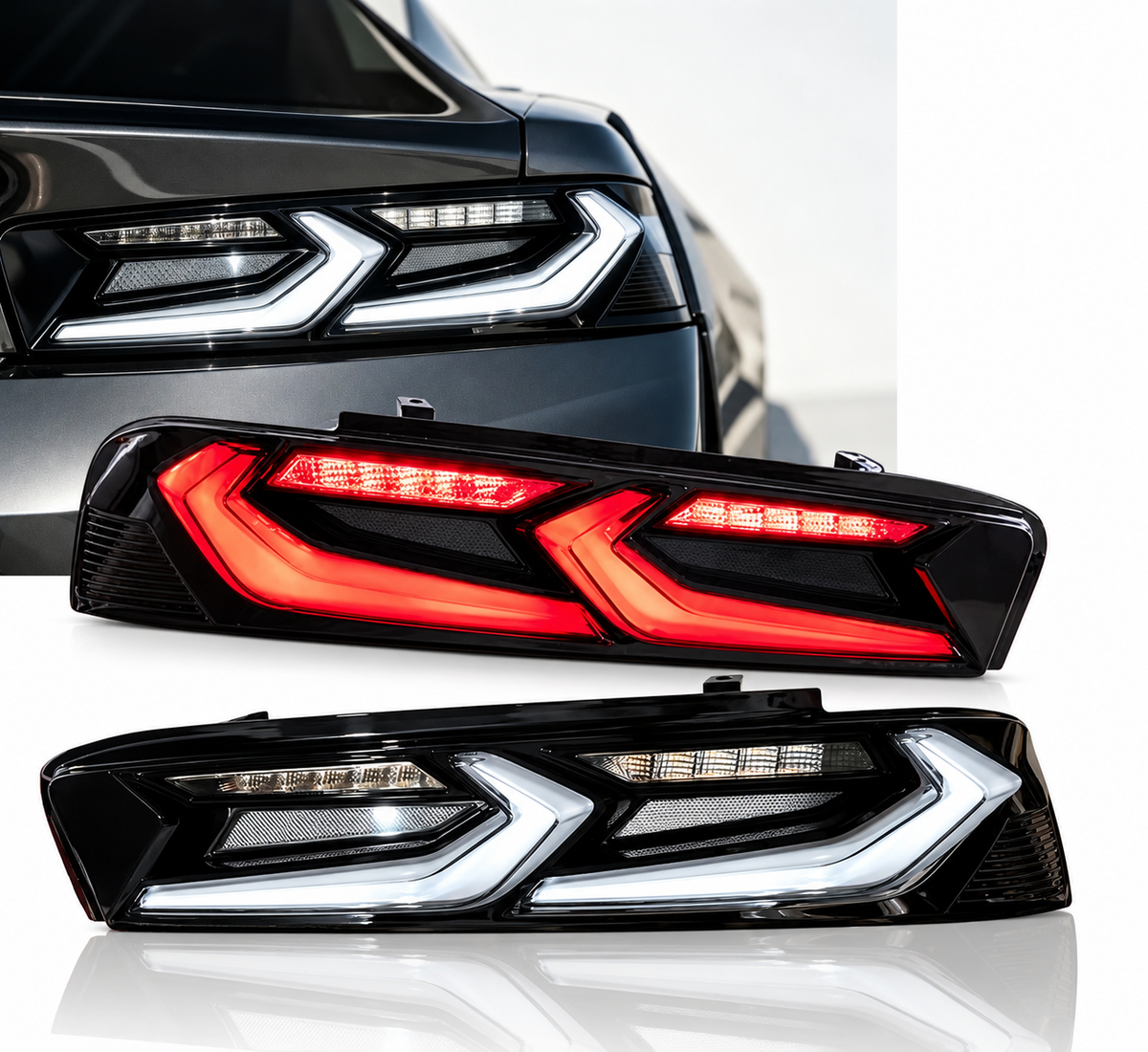 Pair Full LED Tail Lights For 2016-2018 Chevrolet Camaro w/ Sequential Lamp
