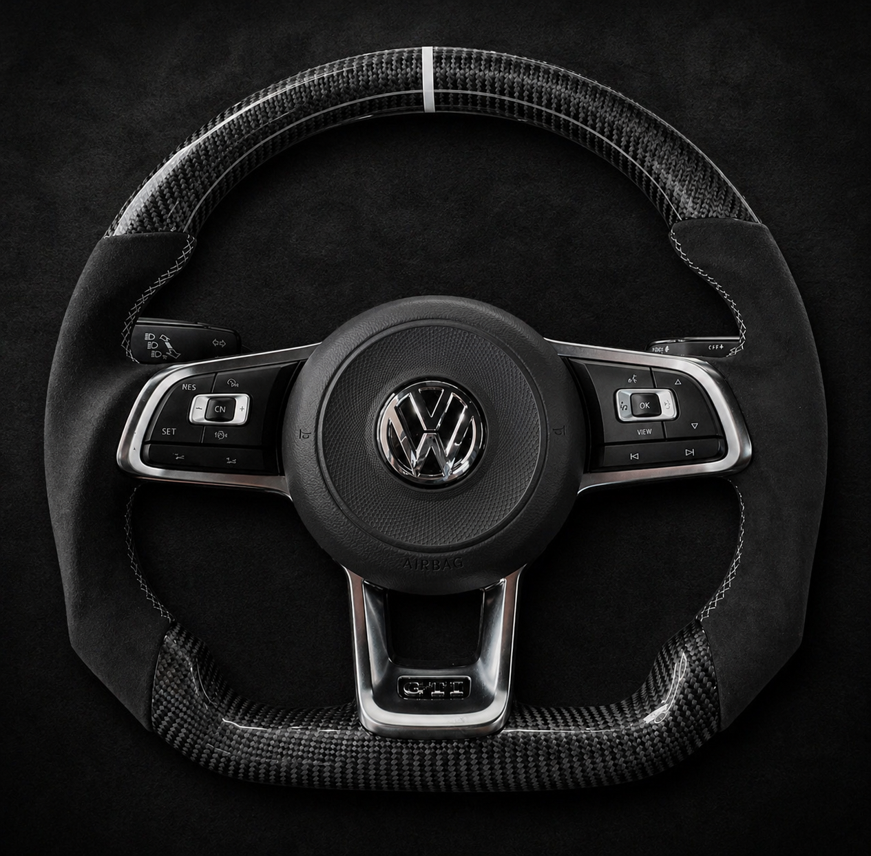 Custom Carbon Fiber R-Line Sport Steering Wheel for VW Golf MK7 / MK7.5 GTI GTD GTE R & Polo – Alcantara, Flat Bottom, Multicolor Options