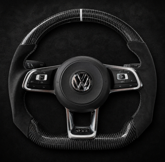 Custom Carbon Fiber R-Line Sport Steering Wheel for VW Golf MK7 / MK7.5 GTI GTD GTE R & Polo – Alcantara, Flat Bottom, Multicolor Options