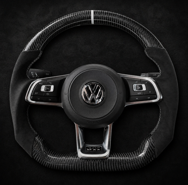 Custom Carbon Fiber R-Line Sport Steering Wheel for VW Golf MK7 / MK7.5 GTI GTD GTE R & Polo – Alcantara, Flat Bottom, Multicolor Options