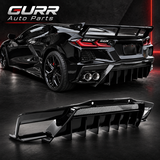 Corvette C8 Z51 2020-25 5VM Style Replaced Glossy Black Rear Bumper Diffuser