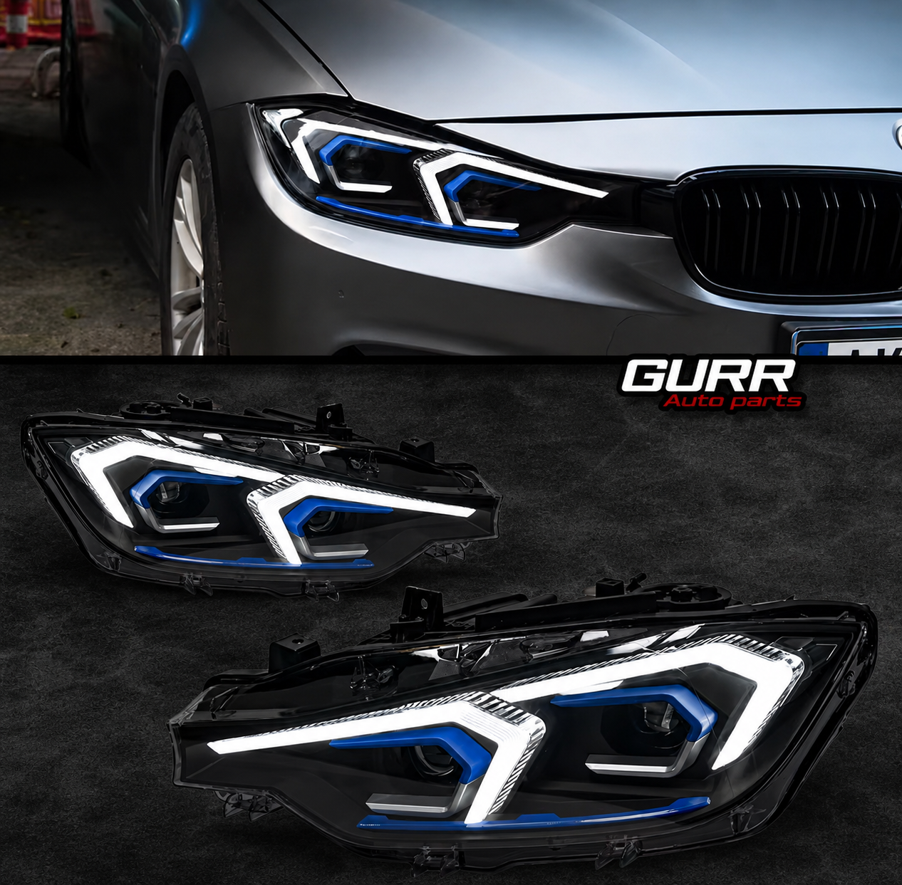BMW F30/F31 Full LED Blue DRL Projector Headlights (2012–2019) | Sequential Turn Signal | Plug & Play
