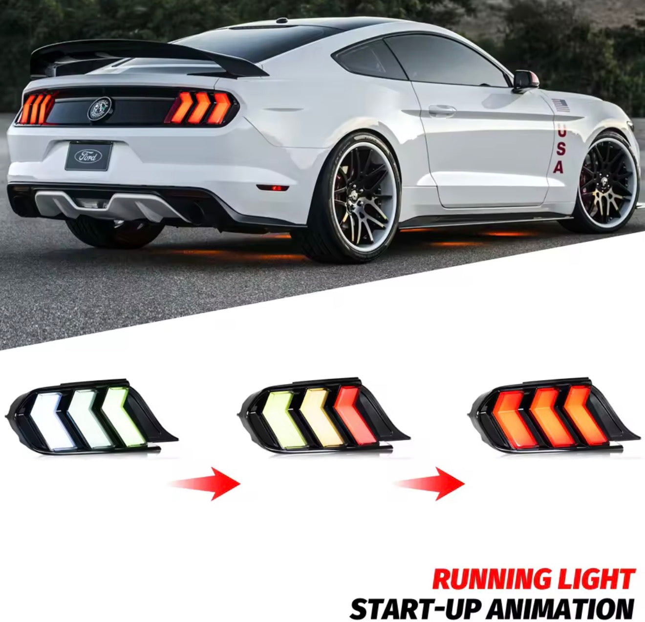 RGB Tail Lights for Ford Mustang S550 2015-2023
V6 V8 Color Change Sequential Turn Signal Rear Lamps
Assembly
