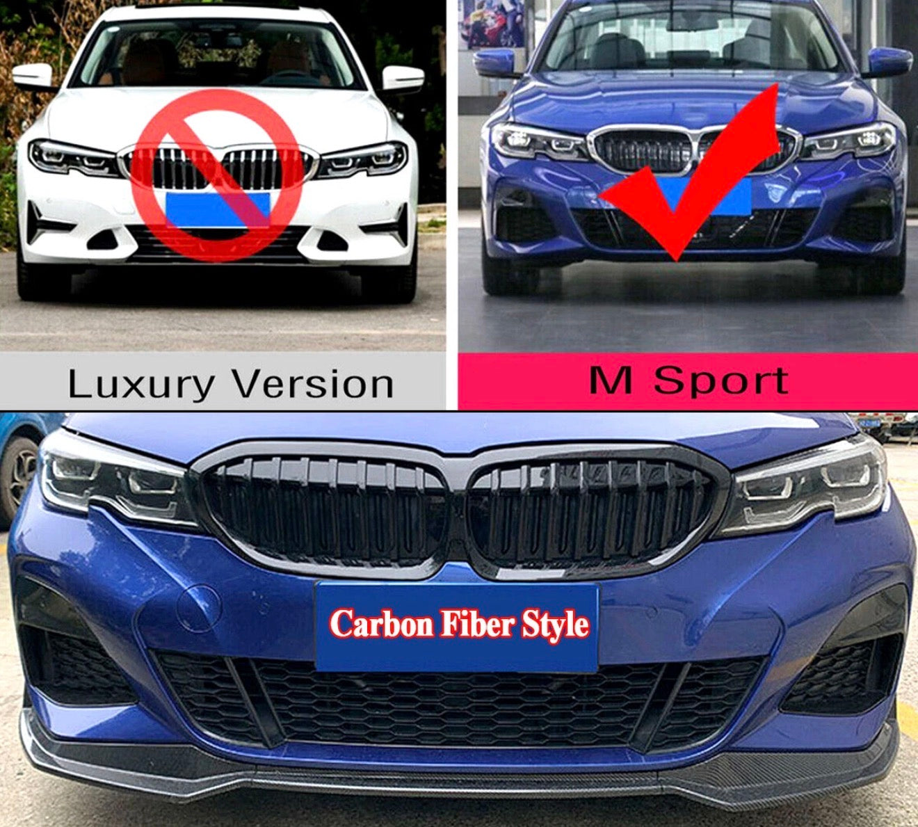 For 2019-2022 BMW M340i 330i G20 Pre-LCI Carbon Look Front Bumper Lip Splitter