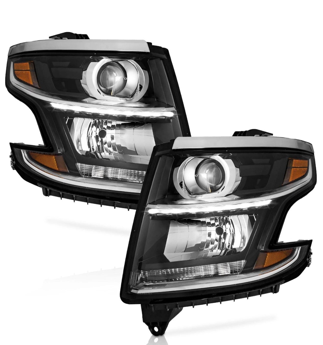 Headlights For 2015-2020 Chevy Tahoe / Suburban Chrome Lamps LH+RH