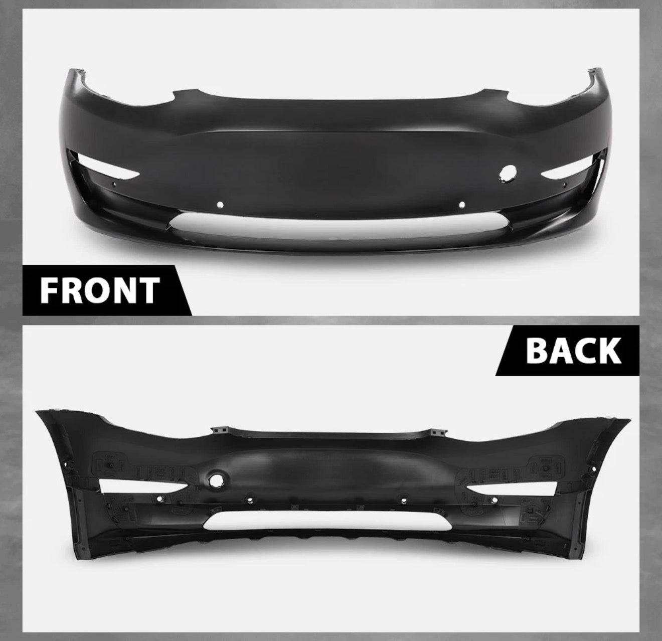Fit For 2017-2023 Tesla Model 3 Front Bumper Cover Fascia w/ Park Sensor Hole