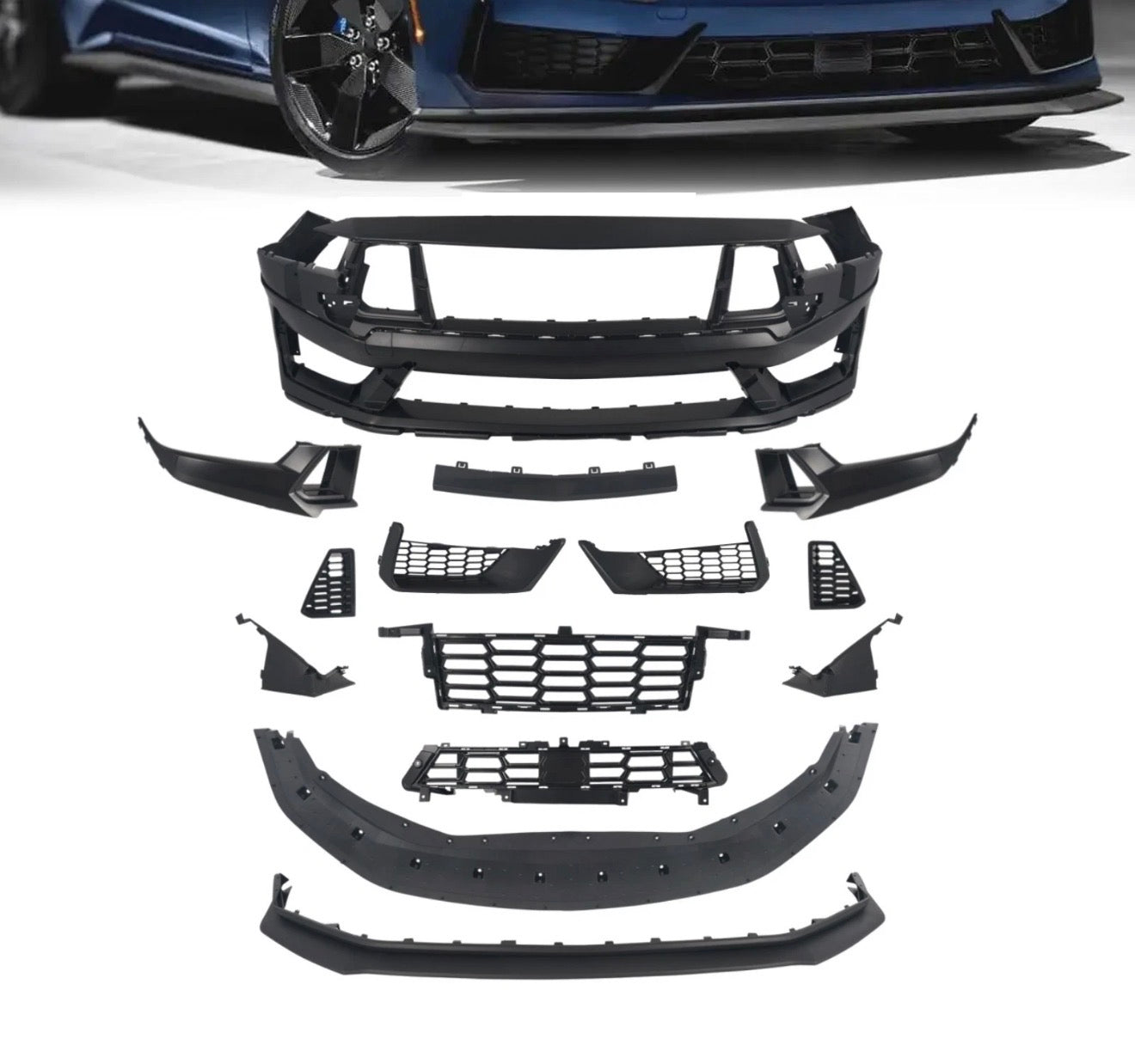For Ford Mustang 2024-2025 Up Front Bumper Cover Grille Kit Dark Horse Style